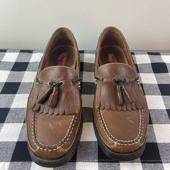 Mens Bass Flex Futures Tassle Brown Leather Slip On Shoes Size 11M - Picture 1 of 5